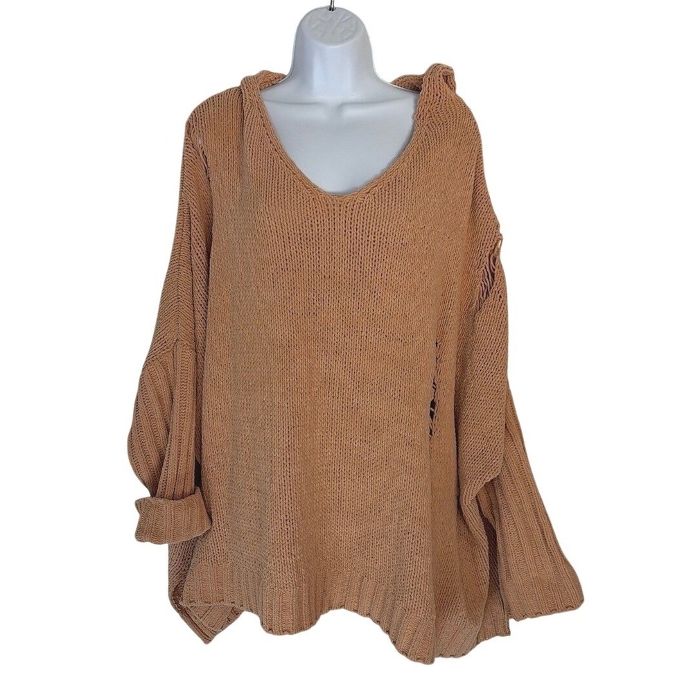 Pol Womens Boho Grunge Hoodie Sweater Distressed Chunky Knit Oversized L - Picture 1 of 7